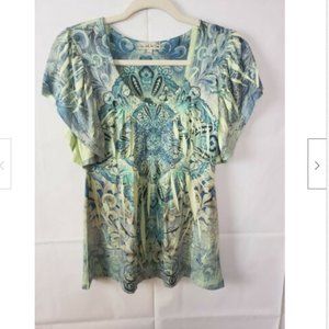 One World Flutter Sleeve Geometric Print Top